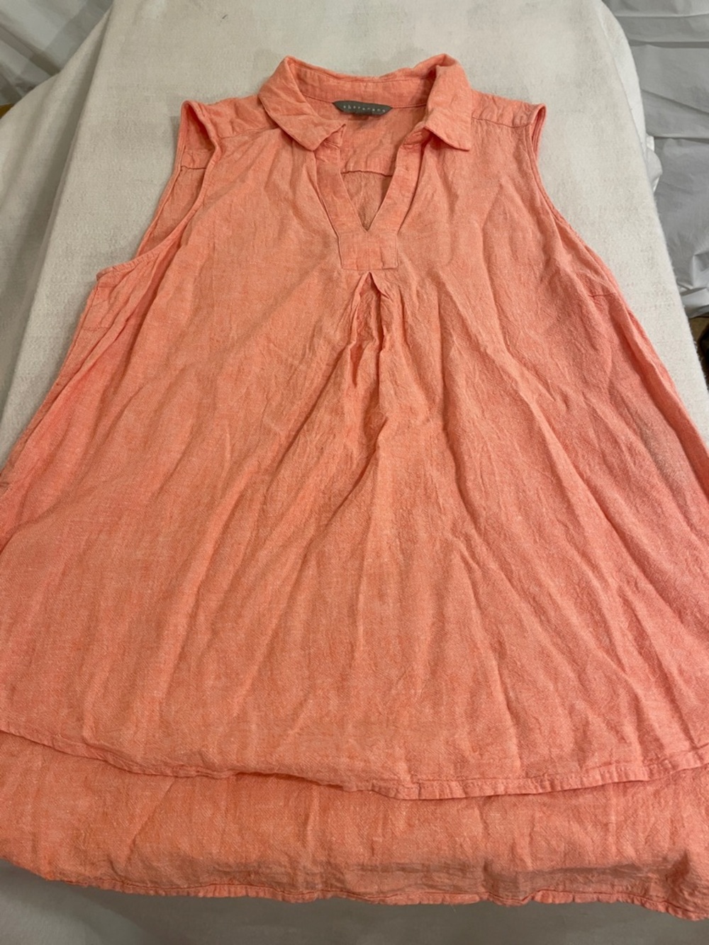 Sharagano Mostly Linen Sleeveless Collared Blouse in Coral Peach